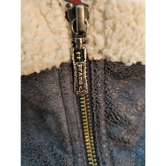 prAna Jacket Faux Leather Sherpa Grey Lined Full Zip Long Small EUC - Picture 6 of 12